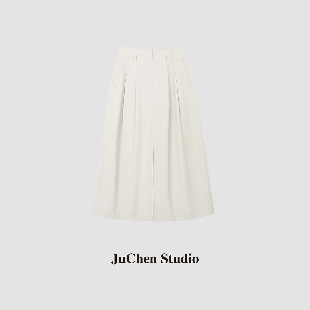 “椰梦长廊”法式气质经典倒V压褶大伞摆半身裙SS101644