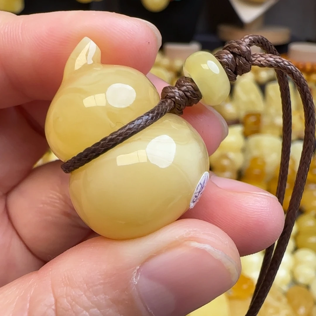 琥珀未镶嵌套链天然俄料蜜蜡葫芦吊坠
