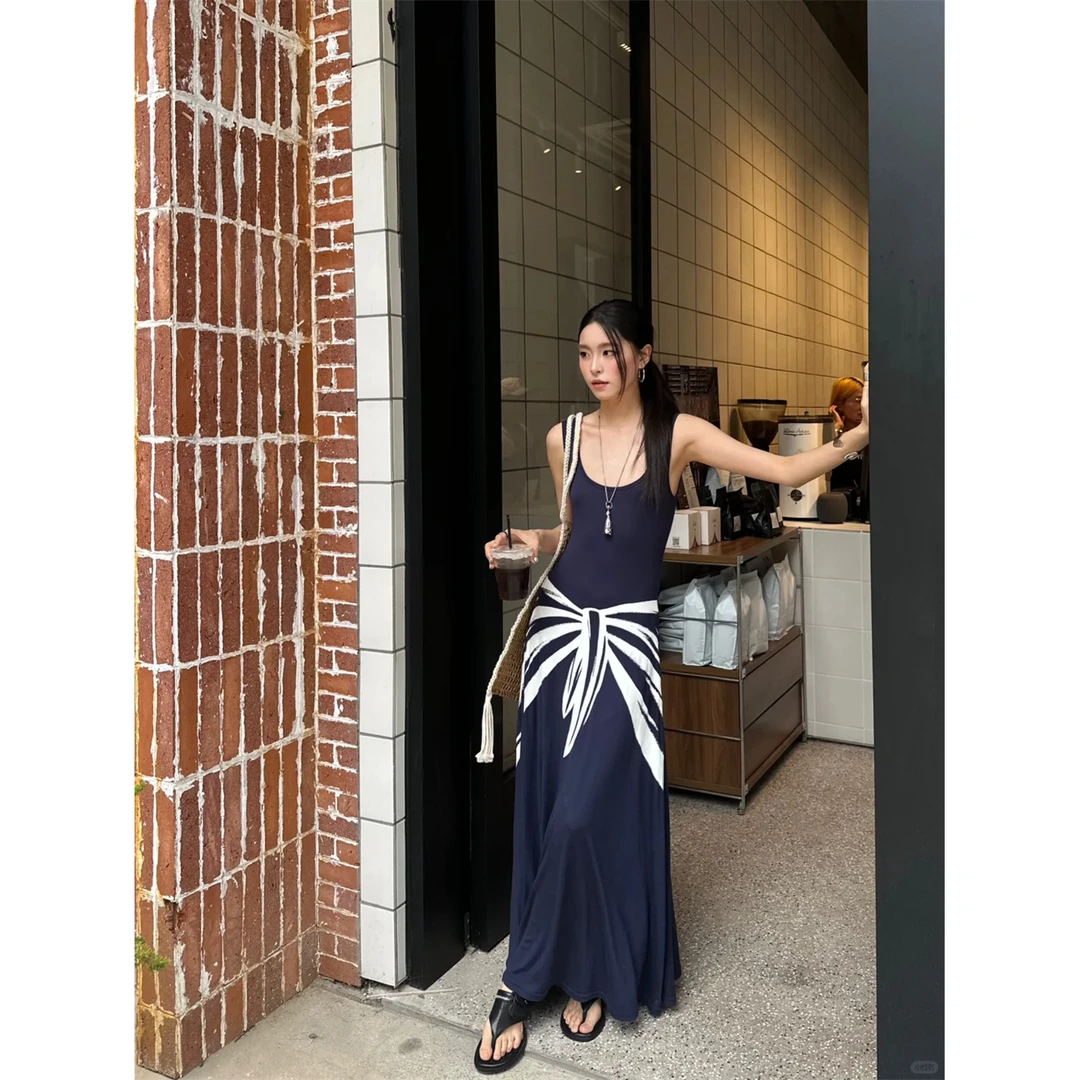 ReneRiva买手店 ODTD 条纹系带印花背心连衣裙