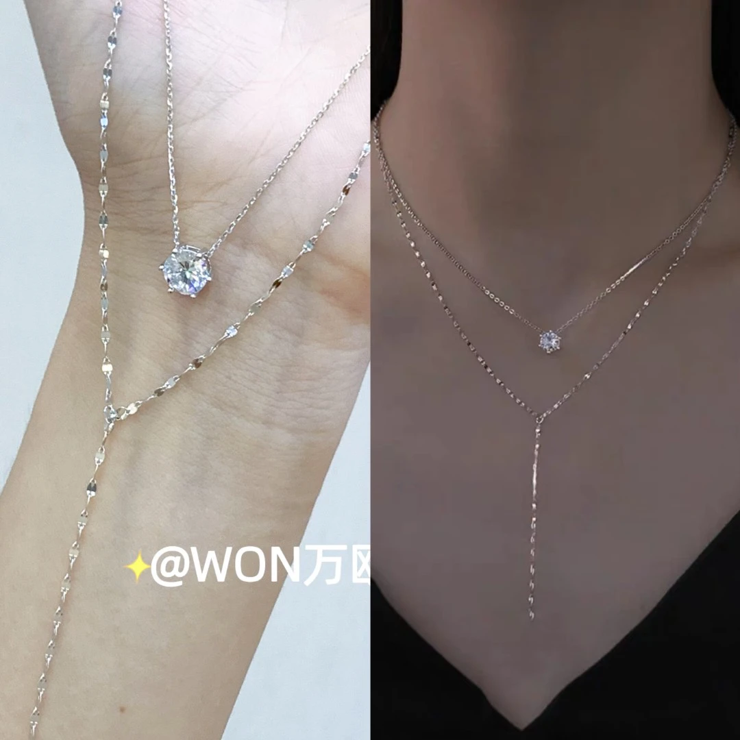 坠链均925银合成锆石 CHANGE x 波光粼粼鼻屎项链双层叠戴 X833