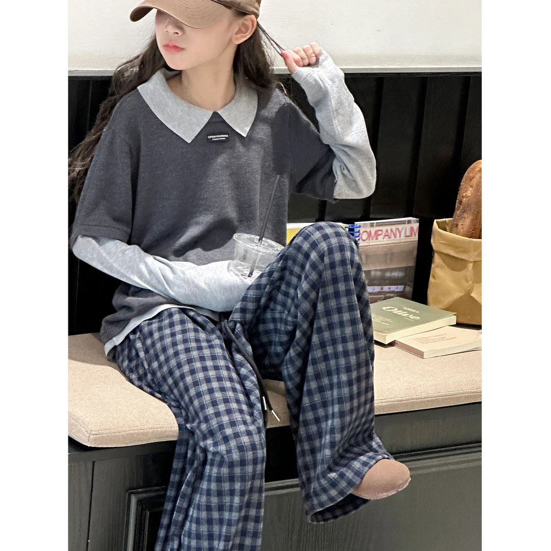 K29756孙小美假两件女童毛衣polo衫2025秋装新款儿童上衣春秋打底