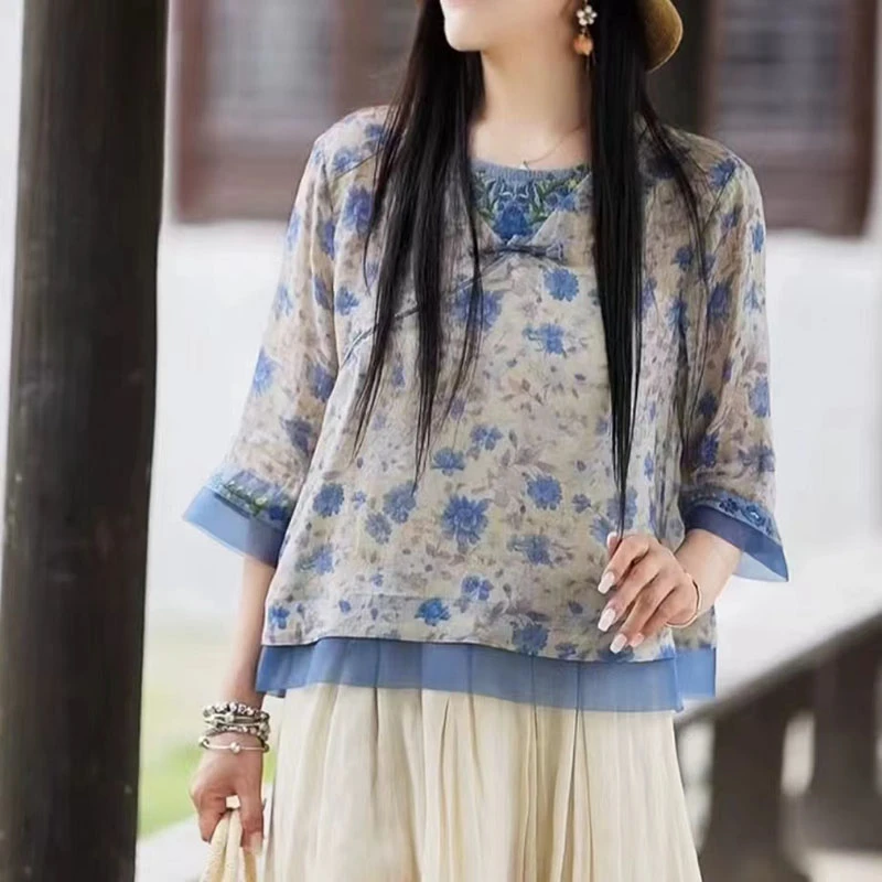 【香嘉怡新品】XJYD92166高端七分袖100%苎麻衬衫女休闲设计感