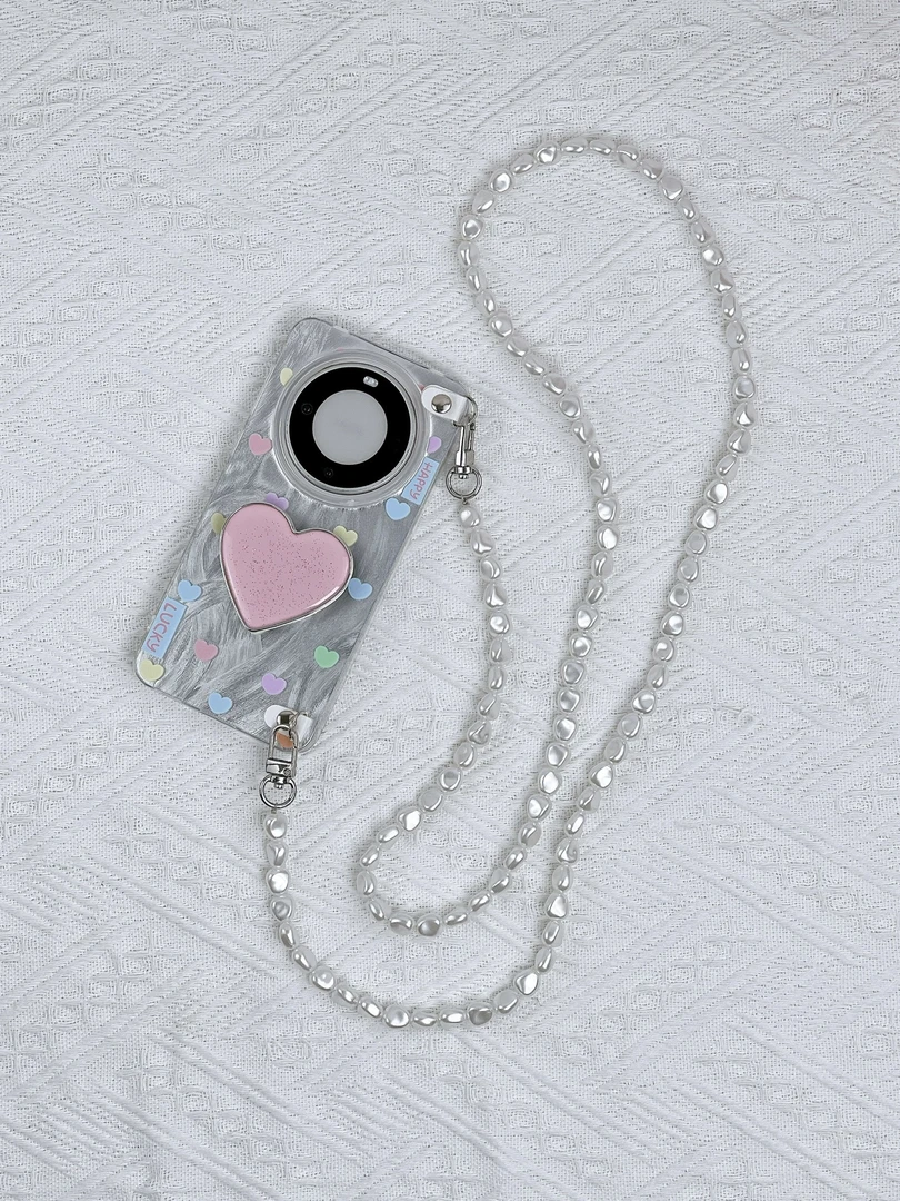 品申原创小众羽纱爱心支架串珠斜挎适用华为mate70pro手机壳全包