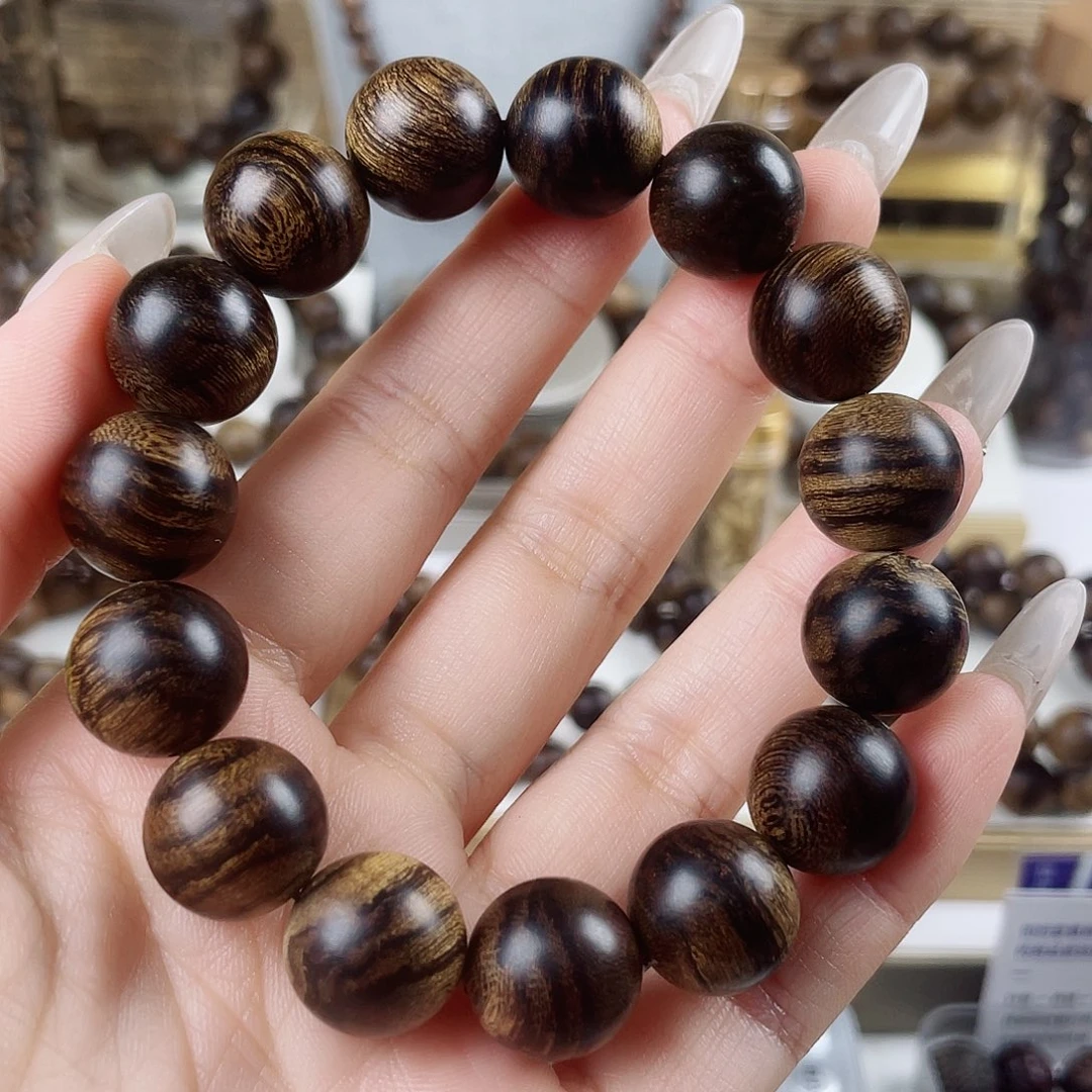 独***二手串沉香越南芽庄老白棋窖藏古董玉化瘤疤虎斑1.4