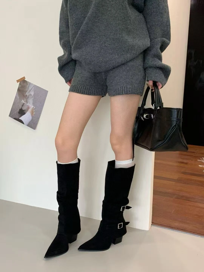 时装靴辣妹靴长靴秋冬季粗跟高筒靴长筒弹力靴秋冬女鞋