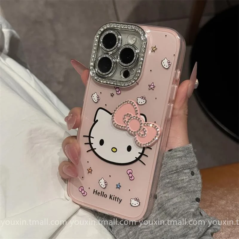 ins超萌可爱闪钻KT猫适用苹果16promax手机壳iPhone15pro新款14小