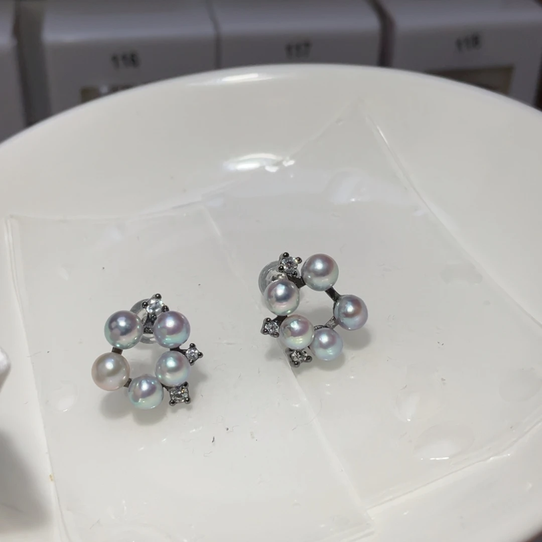 银S925镶嵌耳饰海水珍珠