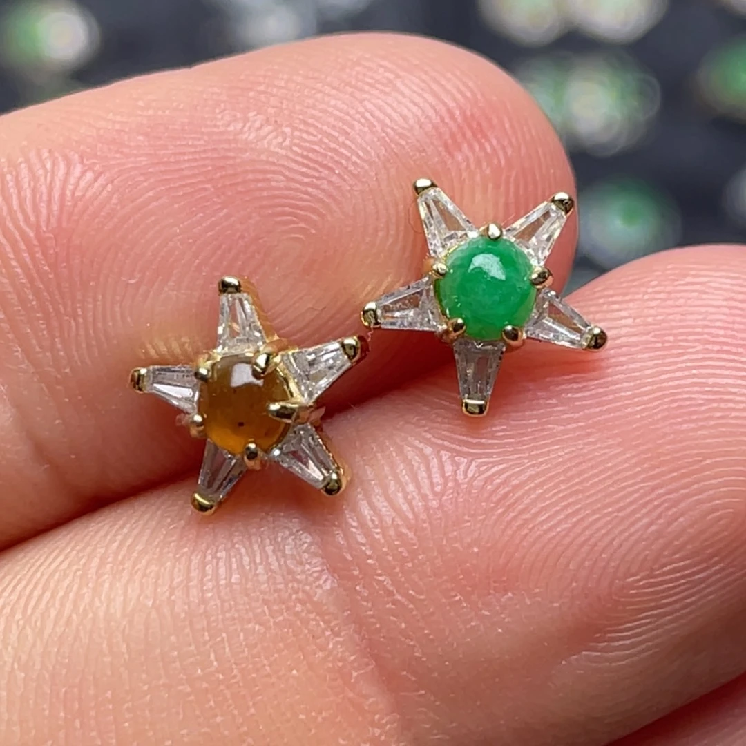 翡翠银S925镶嵌耳饰纯天然缅甸翡翠A货