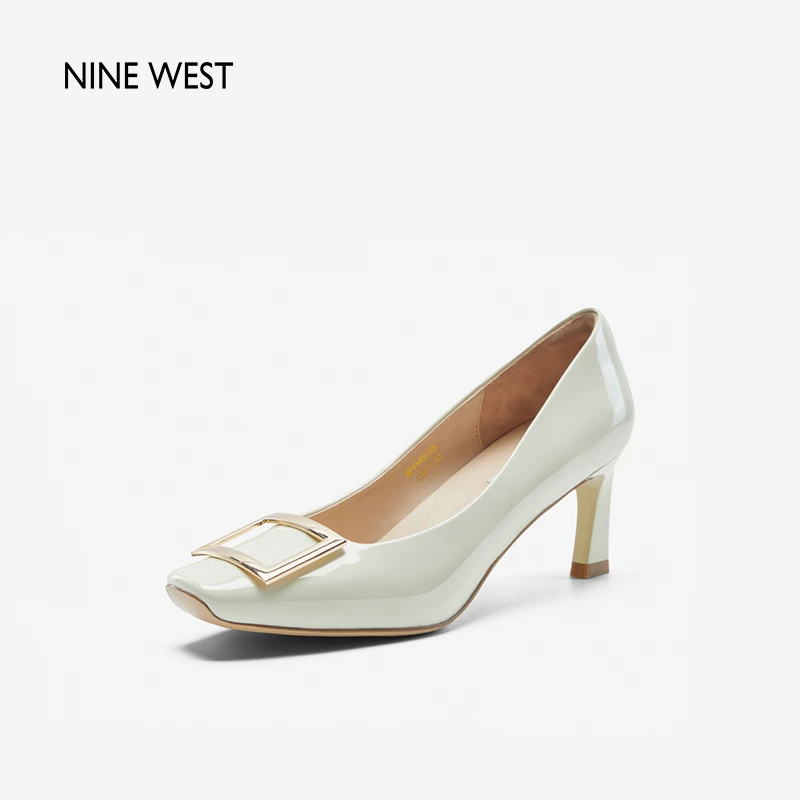 Nine West/玖熙女鞋气质百搭法式高跟鞋夏季新款方扣浅口时尚单鞋