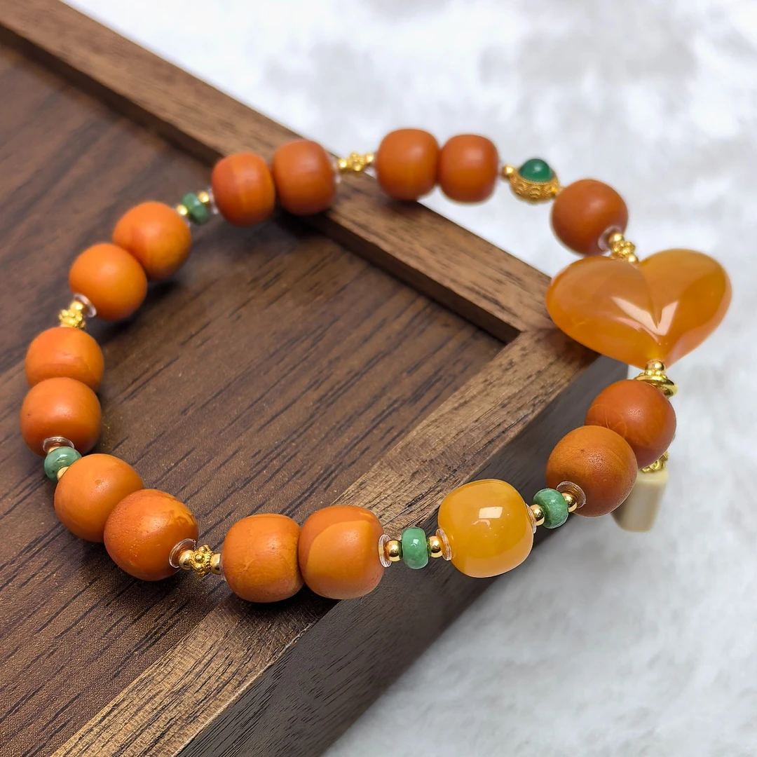 【蜜语】原矿天然蜜蜡 老型爱心设计款老型百搭手串