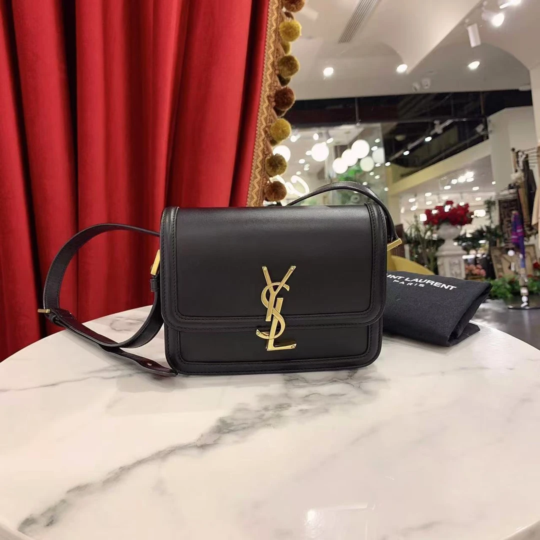 95新 YSL/圣罗兰 GGS圣罗兰豆腐包小号黑金牛皮/46443077