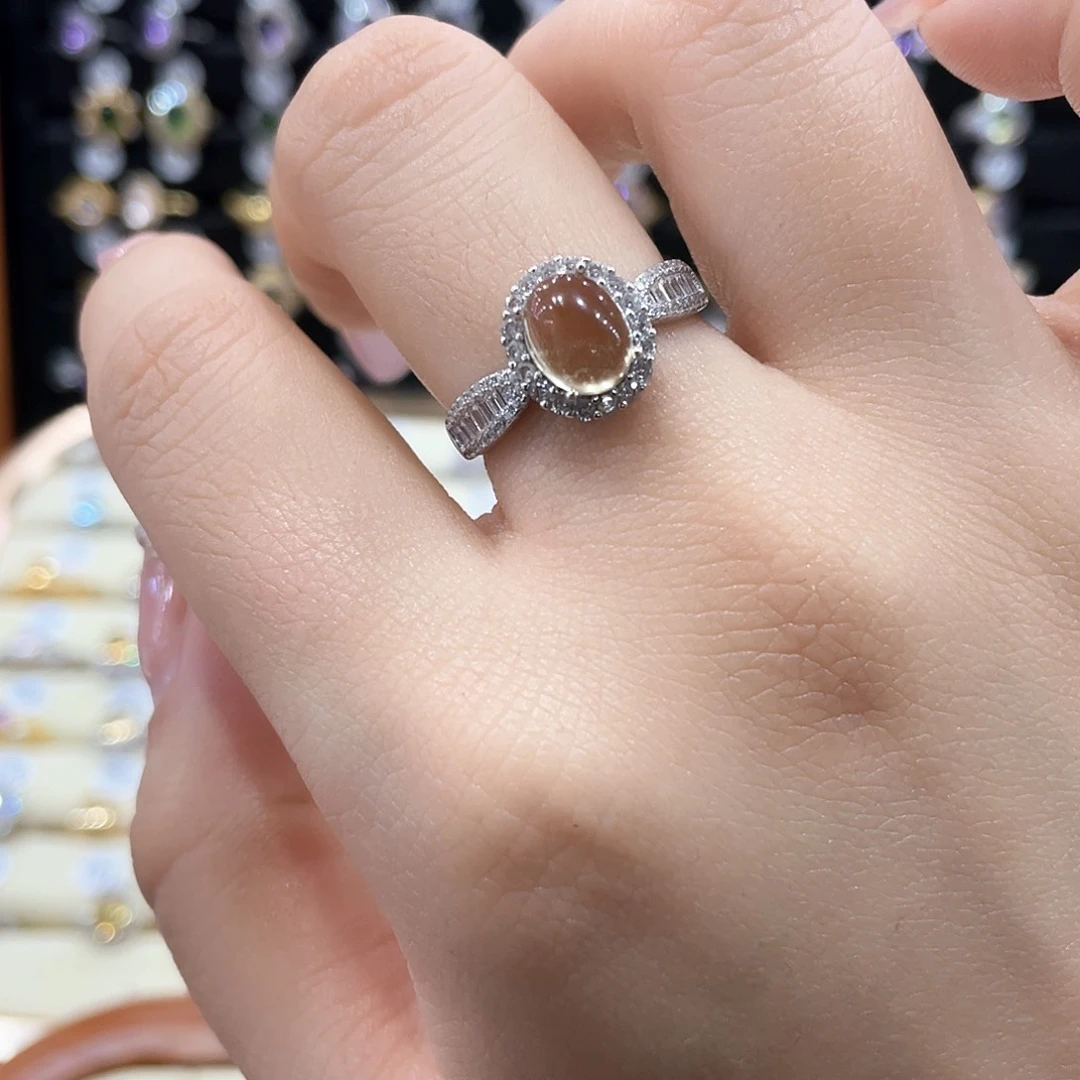 黄晶戒指女款银S925镶嵌