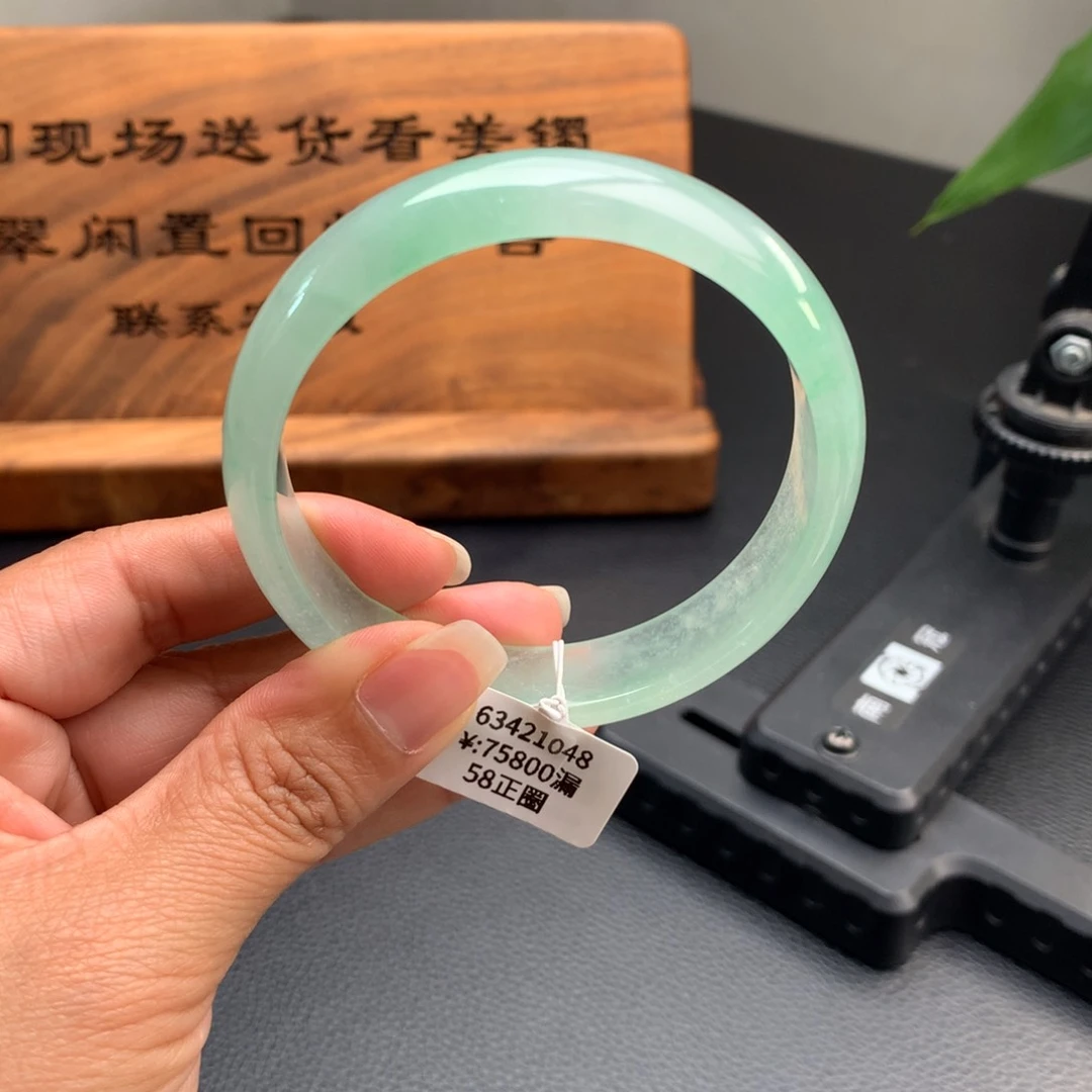 翡翠手镯未镶嵌冰晴甜果绿58正圈