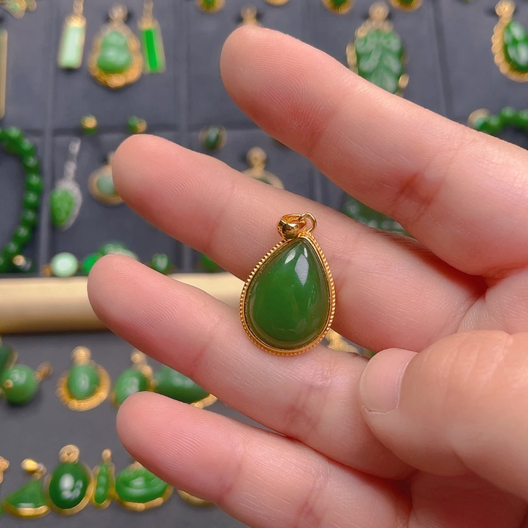 和田玉（碧玉）吊坠(不含链)银S925镶嵌戴*?88