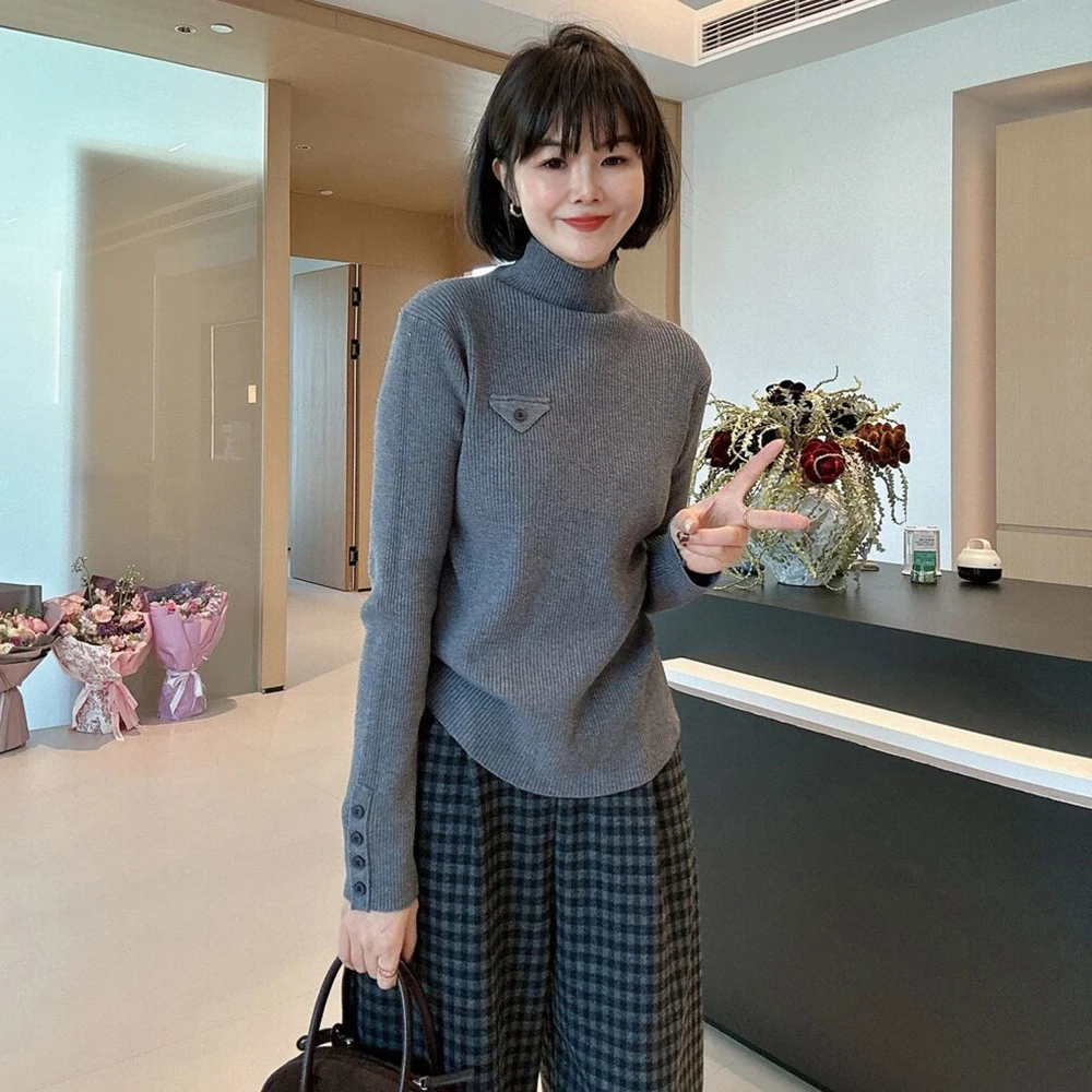 大码女装半高领毛衣针织打底衫2025秋冬新款胖mm遮肉显瘦内搭上衣