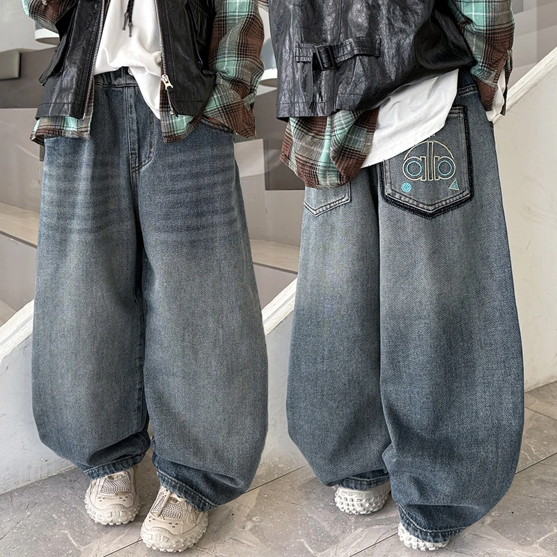 男童春秋款裤子大男孩秋款儿童痞帅气直筒阔腿牛仔裤中大童髦洋气