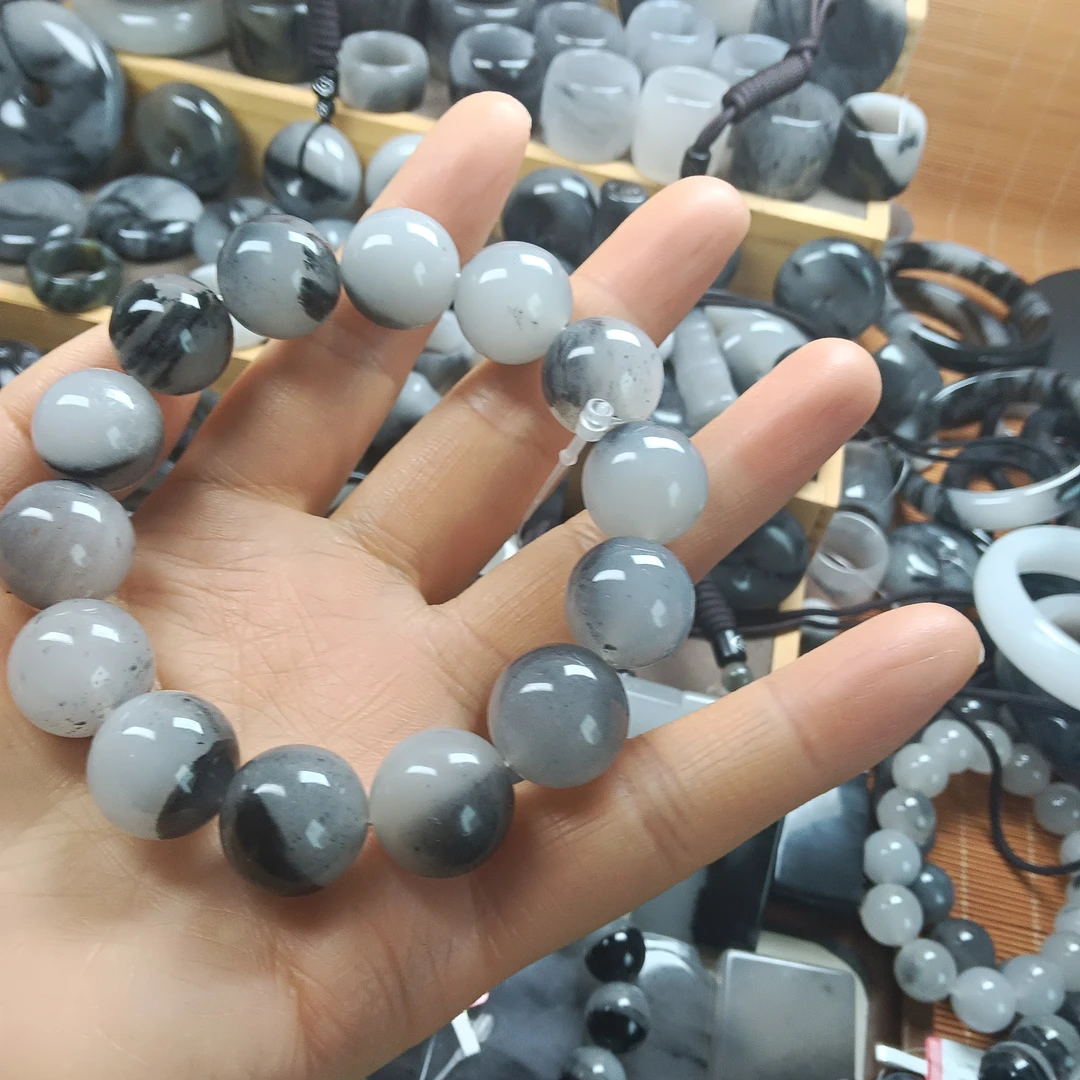 戈壁青花圈扳指无事牌青花制品戈壁石摆件