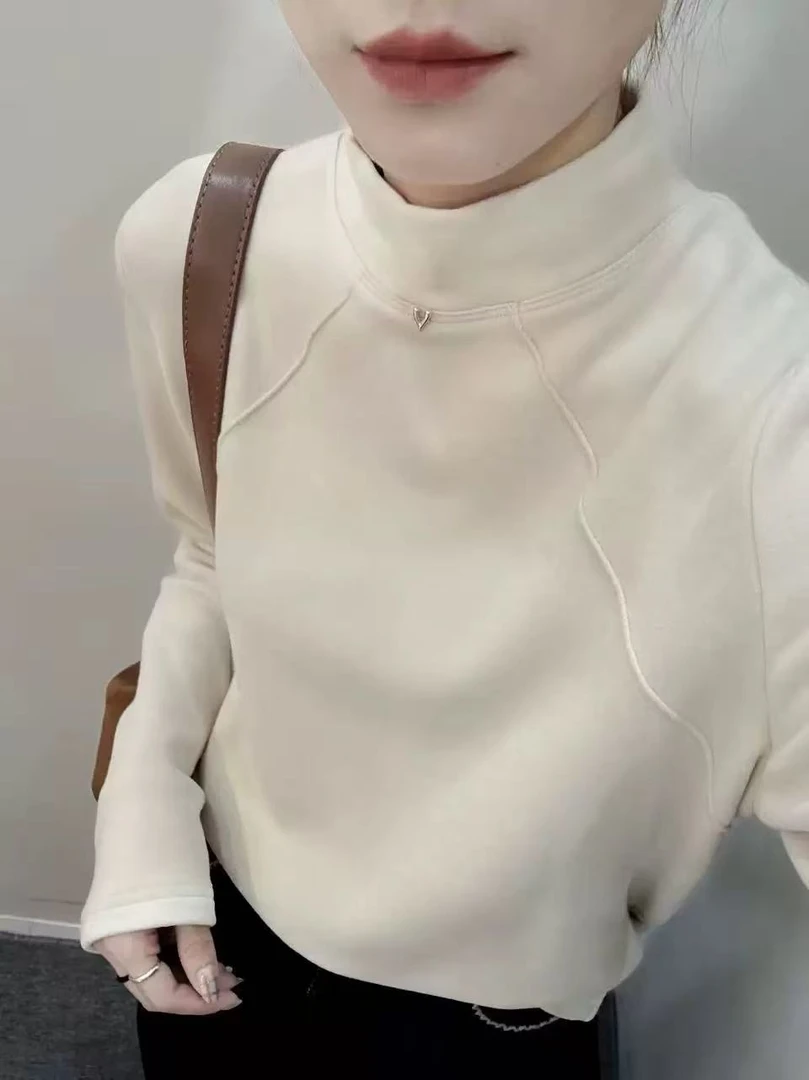 半领显瘦纯色打底上衣8062