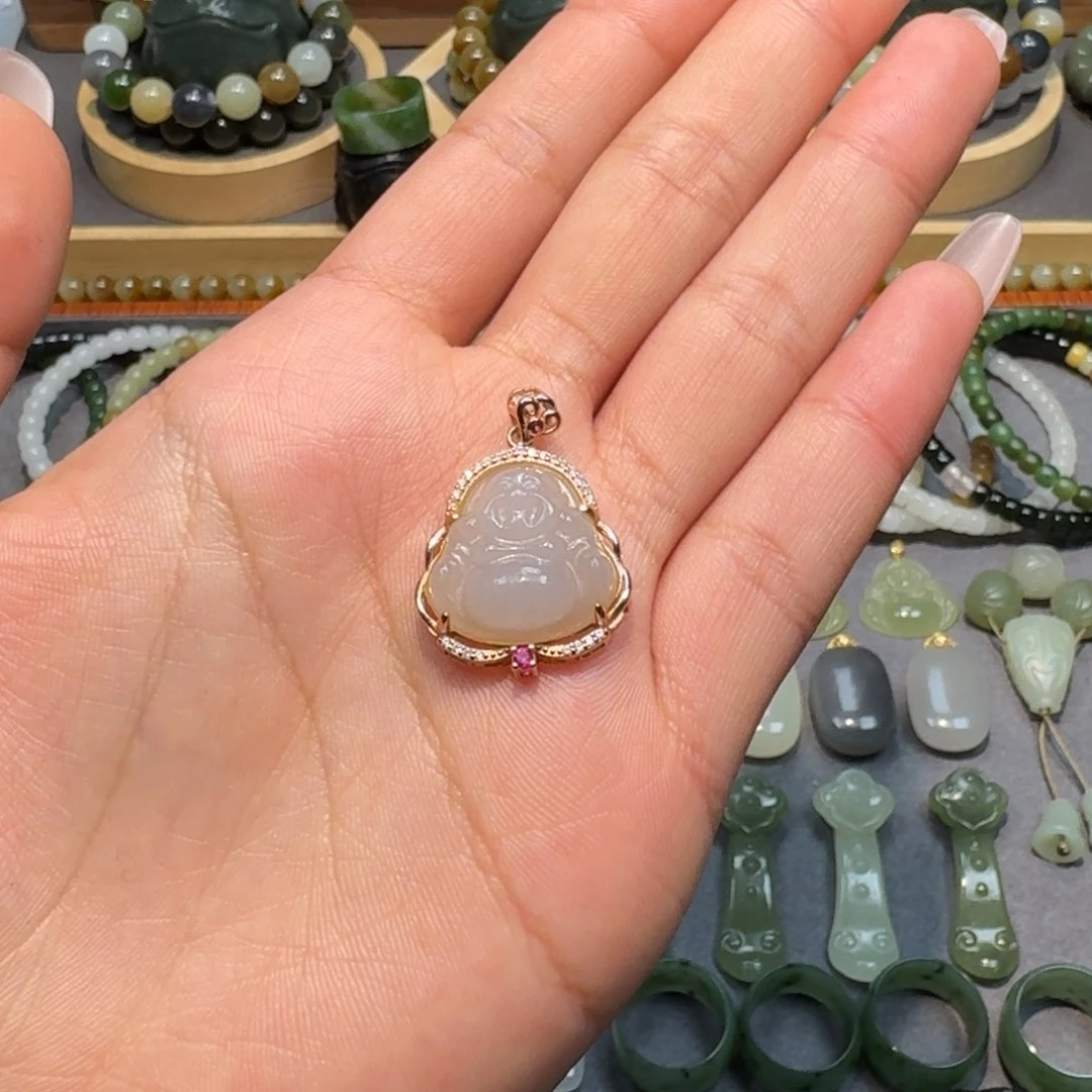 和田玉颈饰银S925镶嵌