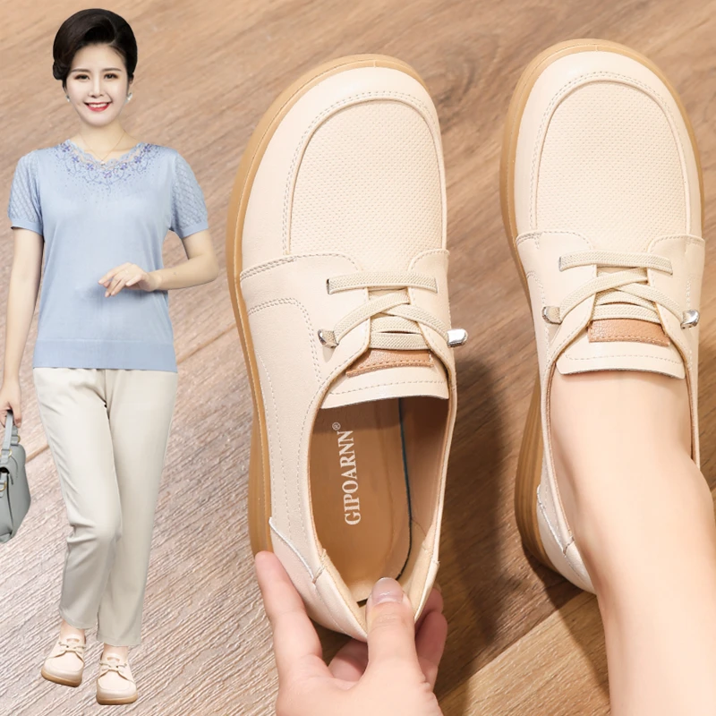 妈妈鞋舒适中老年春秋老人单鞋中年软底防滑女鞋平底2025新款皮鞋