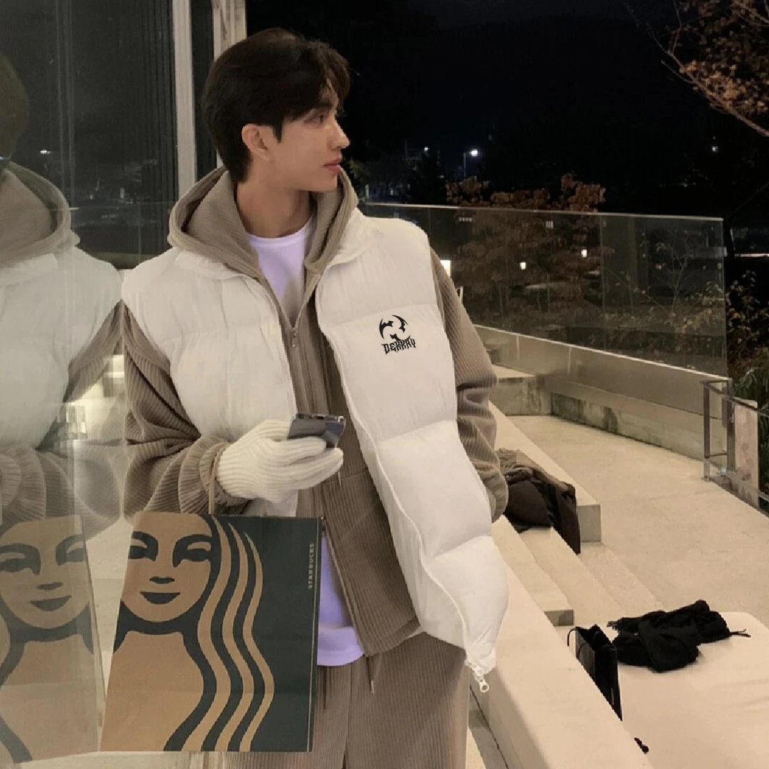 美式vibe复古印花立领棉服马甲男秋冬季潮牌百搭情侣加厚坎肩外套