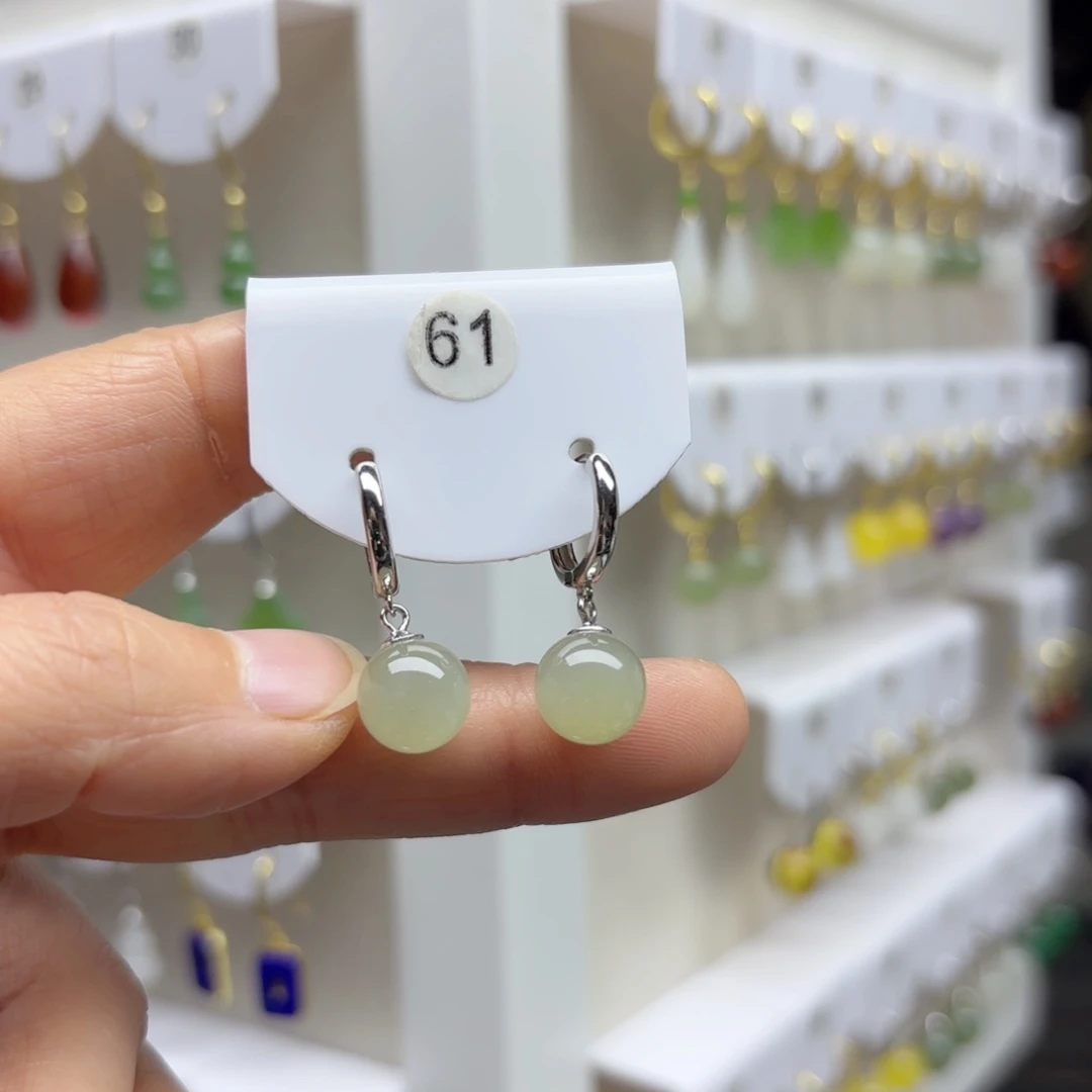 银S925镶嵌和田玉耳饰