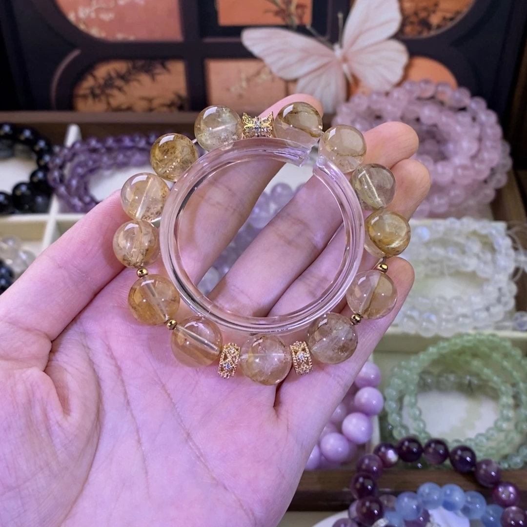 未镶嵌手链烟晶黄胶花DIY款13mm