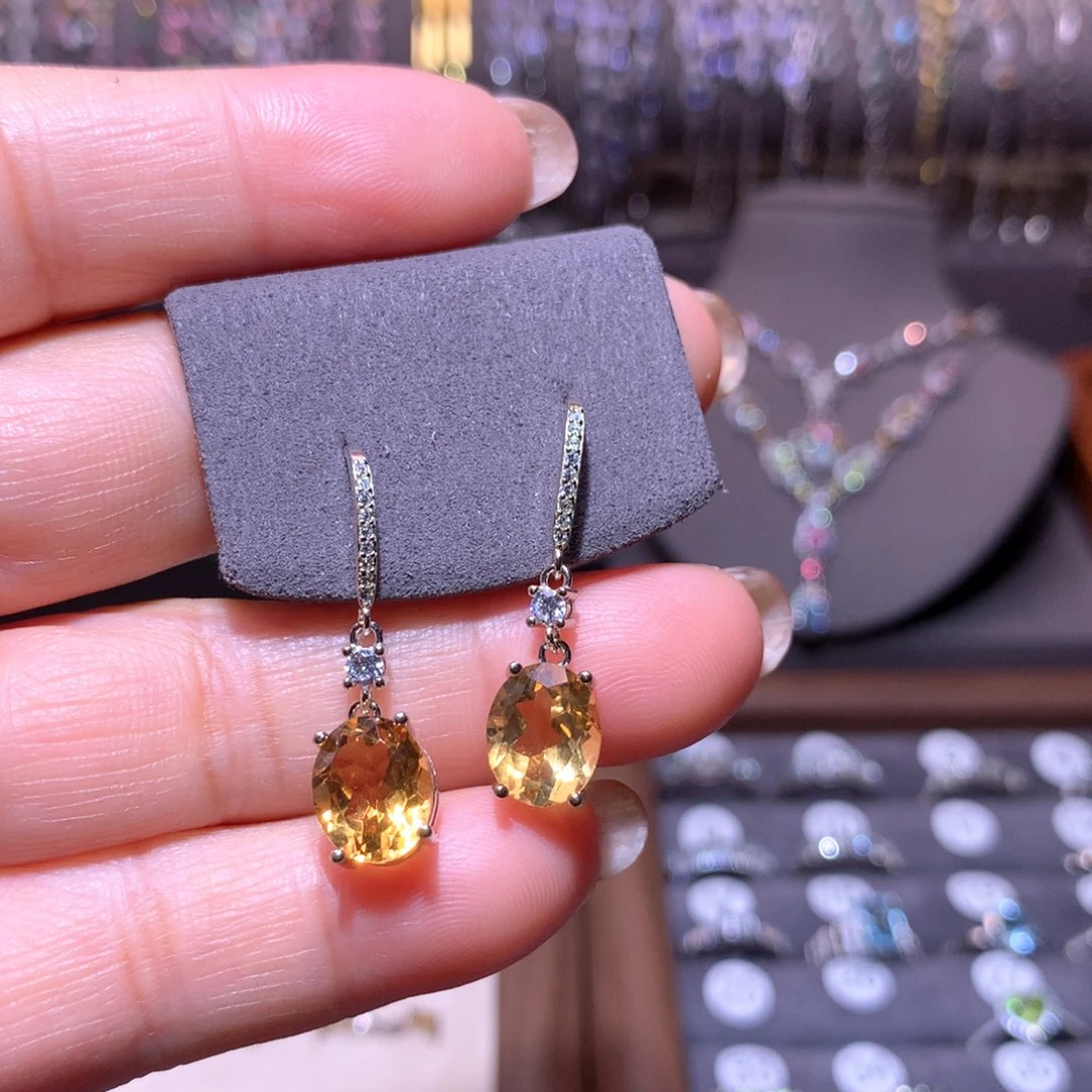 ****。黄晶耳饰银S925镶嵌