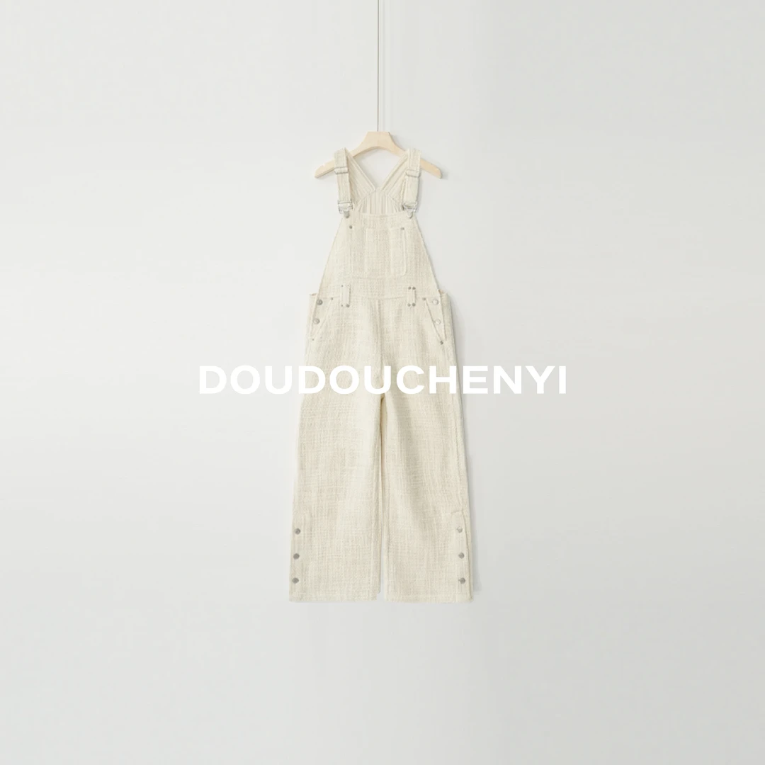 【DOUDOUCHENYI】秋季新款百搭小香风开叉背带裤-1712