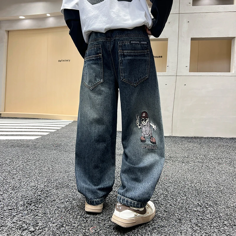 儿童装男童秋装裤子2025新款中大童春秋款直筒牛仔裤秋季男孩长裤
