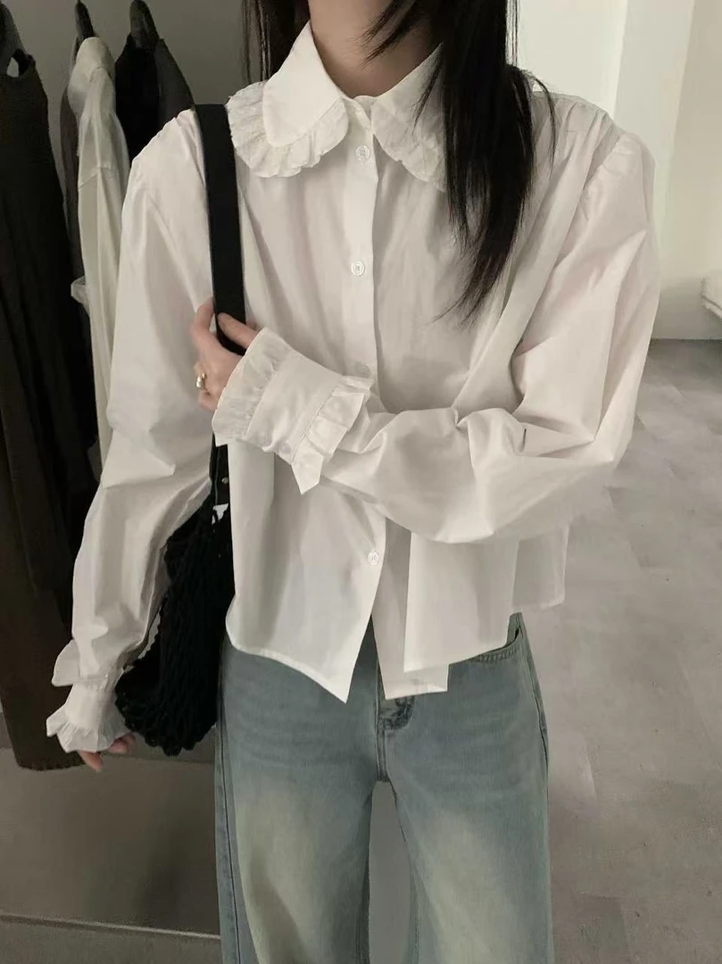 【8013】伊#木耳边百搭衬衫上衣