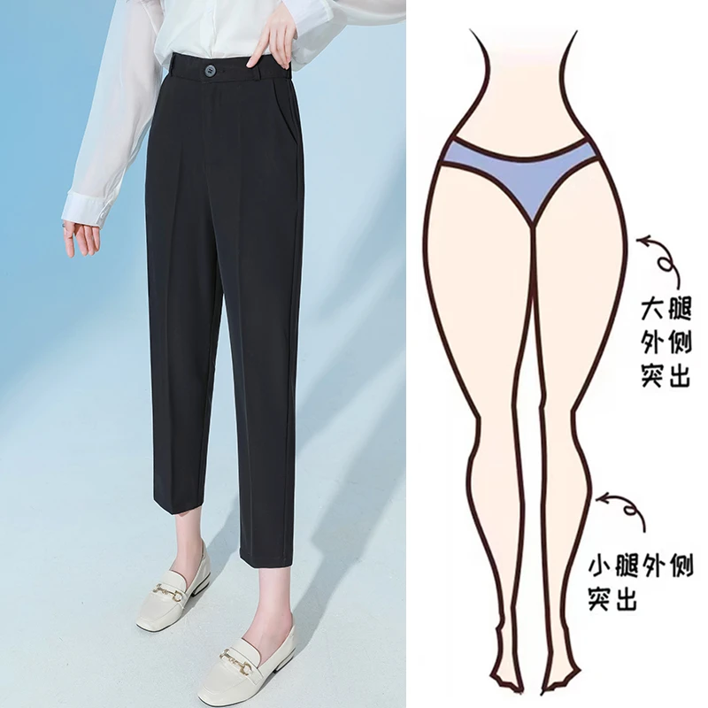 烟管西装裤女春秋九分2025新款小个子直筒高腰显瘦高级感哈伦裤子