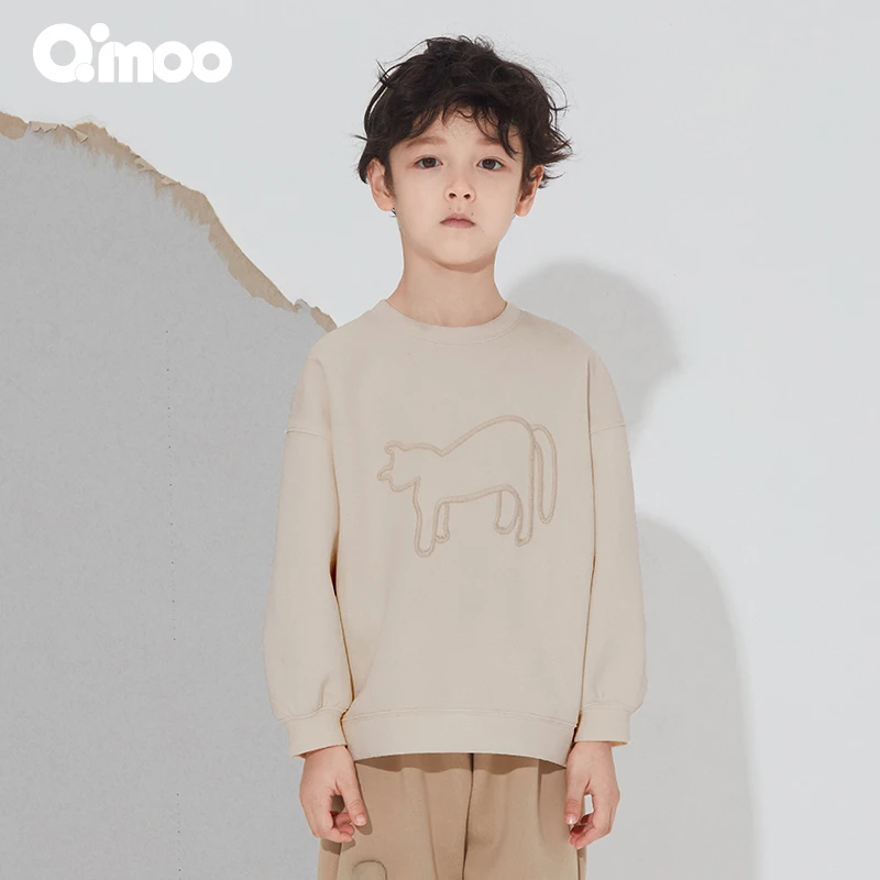 Qimoo/淇木秋季新款男女童休闲童趣圆领长袖时尚套头衫QCL1TC731T