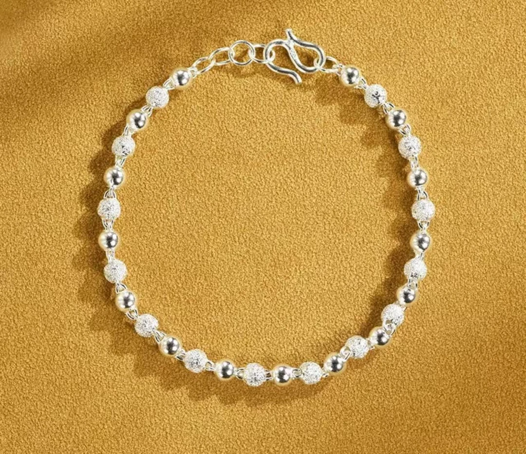 足银手链 通体  K348转运珠磨砂光面串珠手链