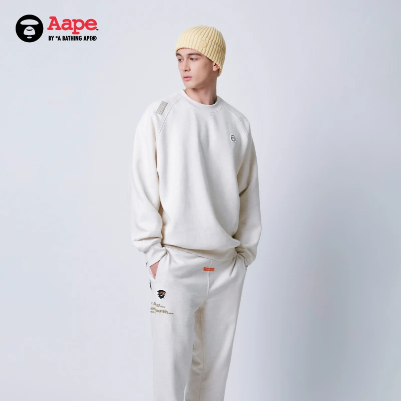 Aape旗舰店男装秋冬猿人徽章字母发泡印花厚绒圆领卫衣B319XAN