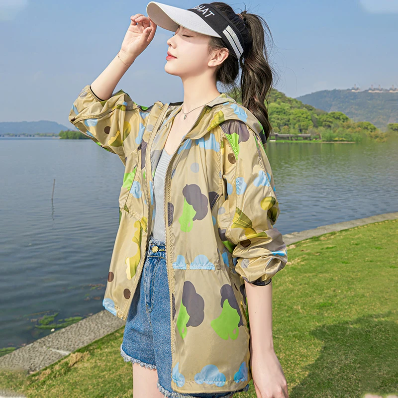 印花防晒衣女夏季轻薄短2025新款时尚透气洋气遮阳大码防晒服外套