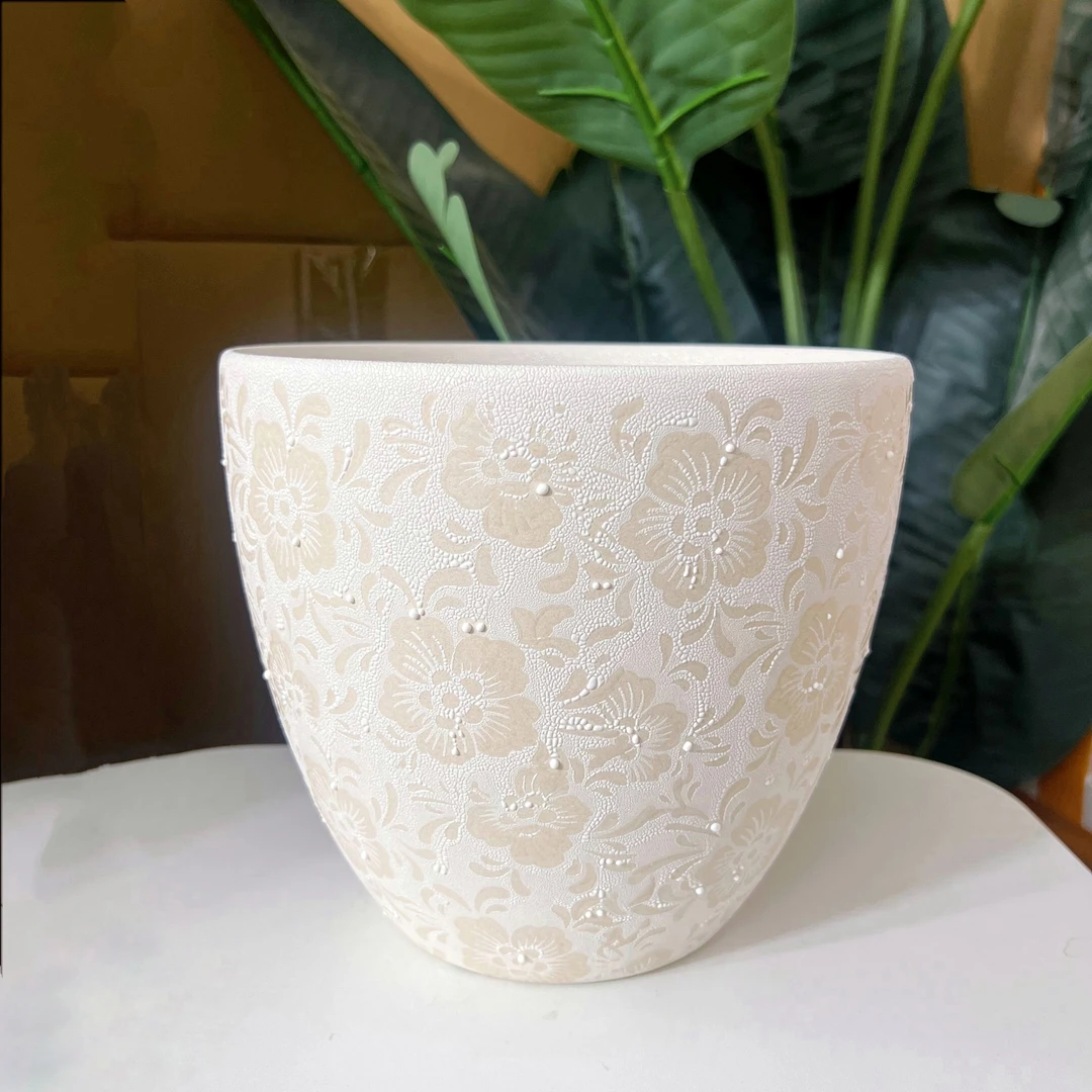 大号梨形珍珠花口25高21陶瓷落大花盆金钱树龟背竹幸福树通用