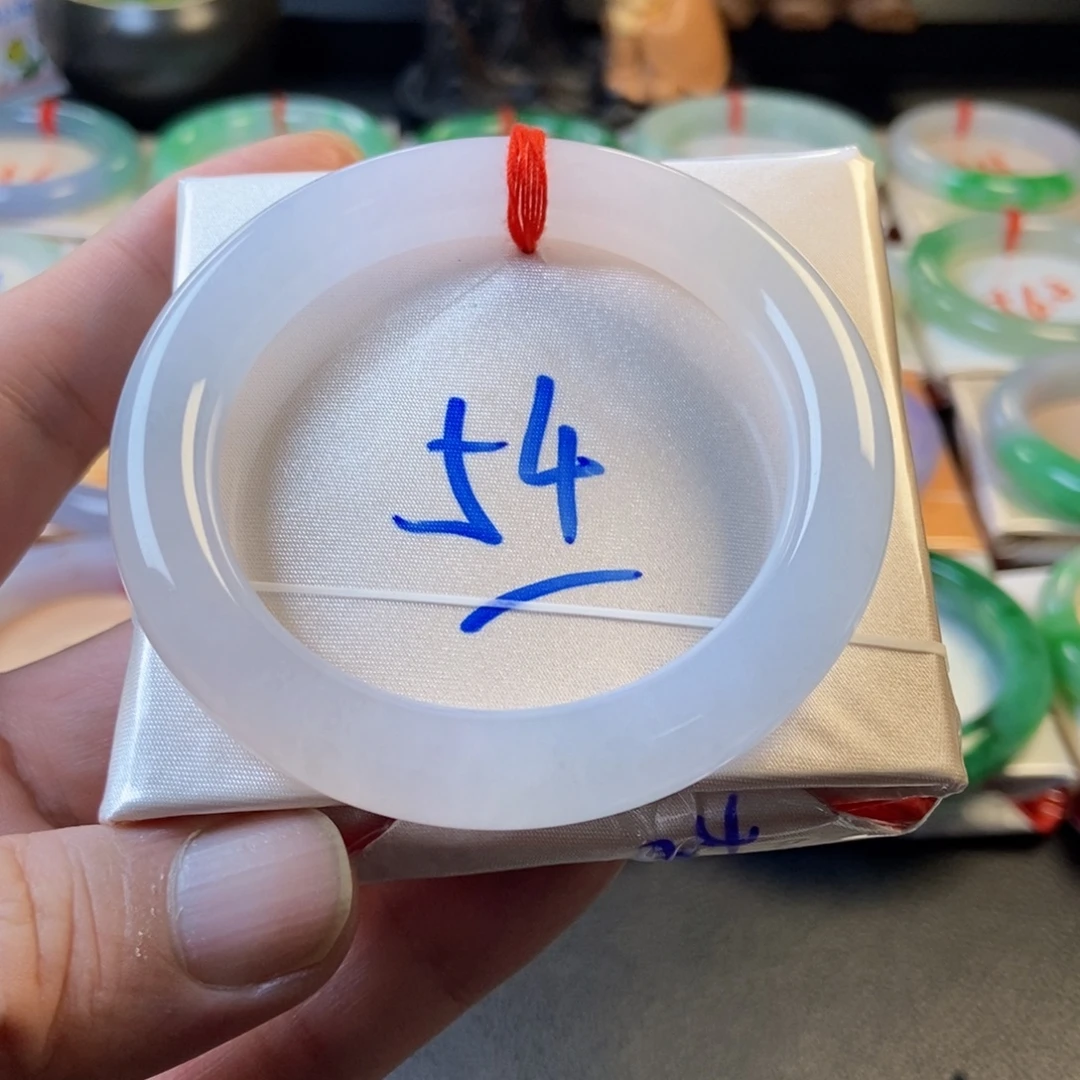 翡翠未镶嵌手镯43白月光圆条