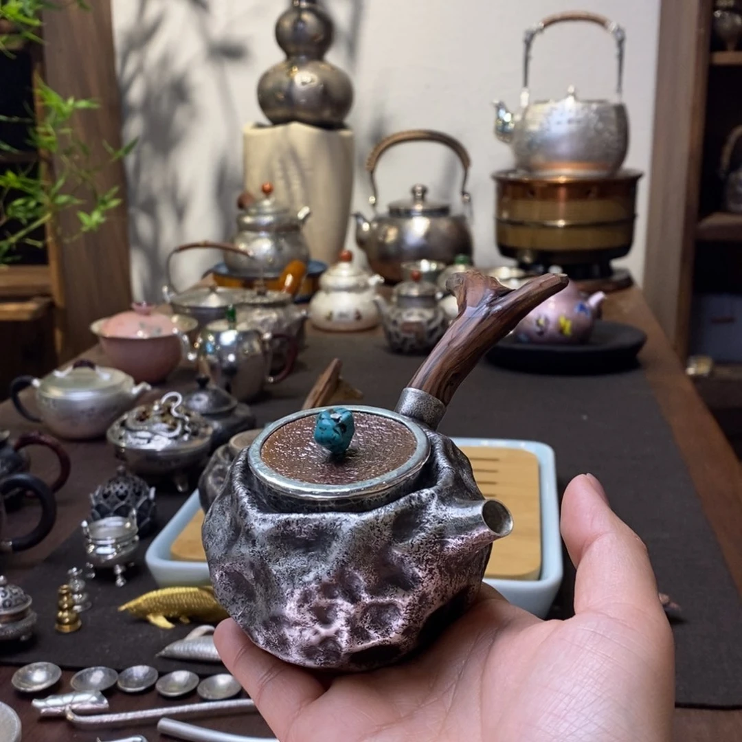 羽*足银999铜包银盖侧把泡茶壶
