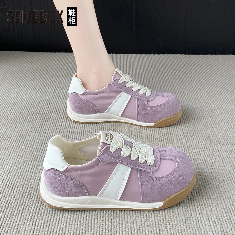 SHOEBOX鞋柜德训鞋女2025新款夏季爆款紫色平底休闲鞋百搭板鞋