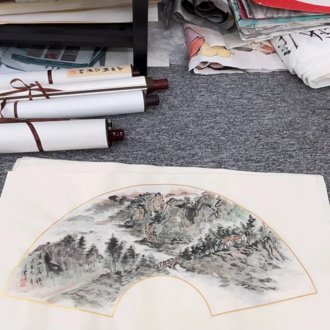 国画王志伟老师33.66扇面绘画
