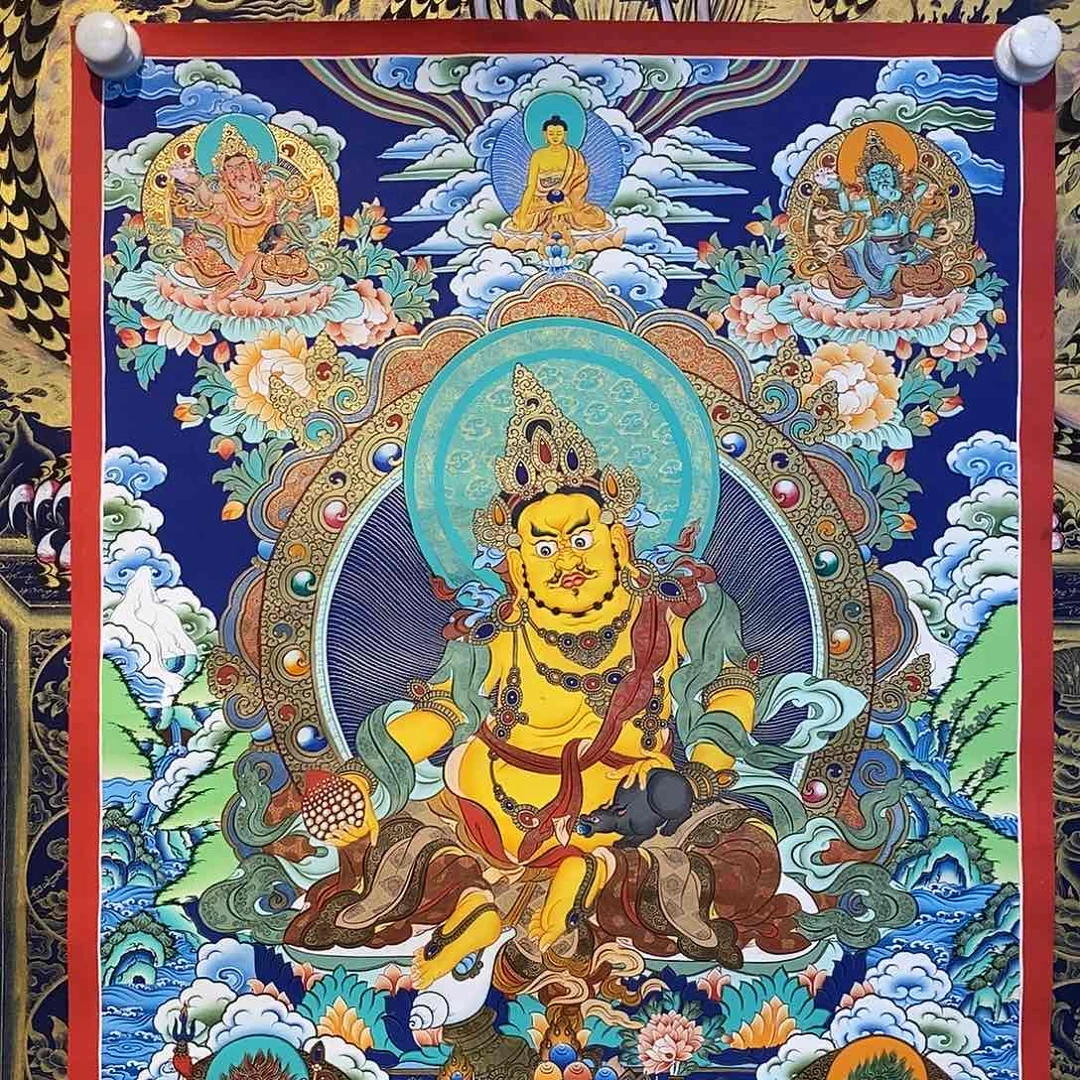 卷轴画与**寿纯手绘唐卡黄财神75✖️50厘米左右