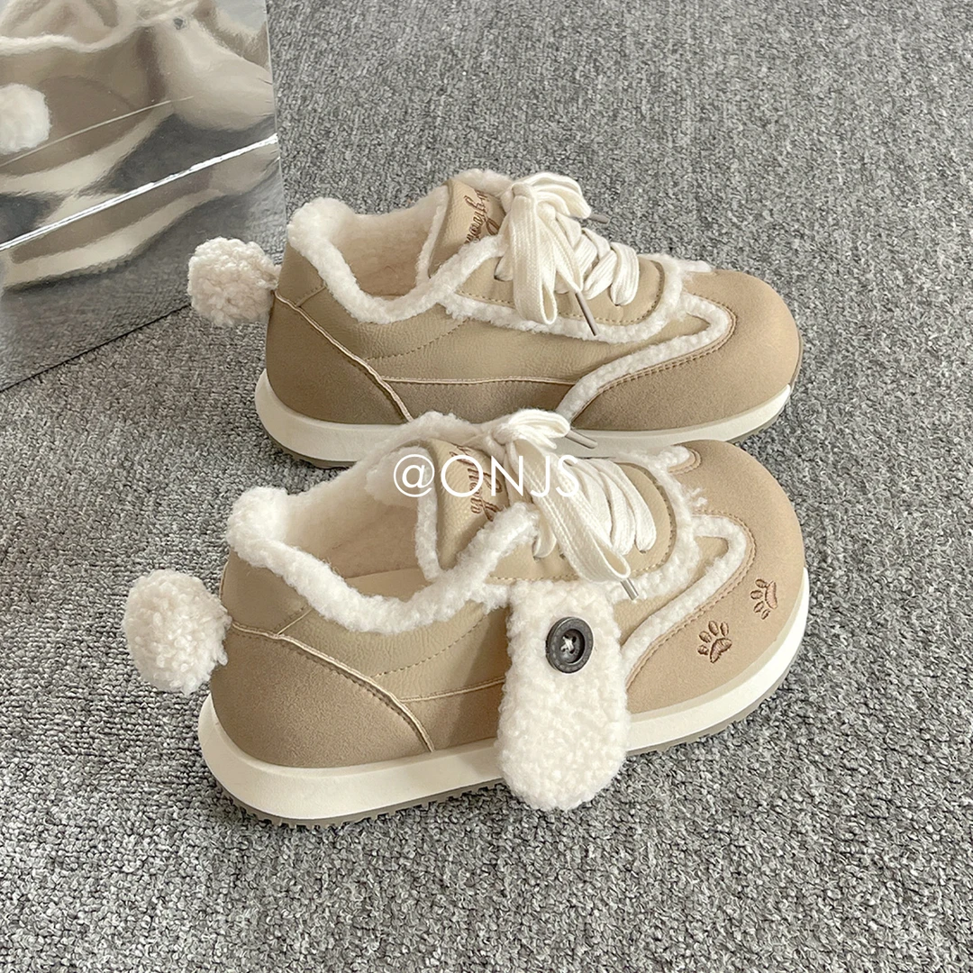 冬季加绒可爱板鞋子女款爆款2025新款厚底小白鞋二棉鞋保暖面包鞋
