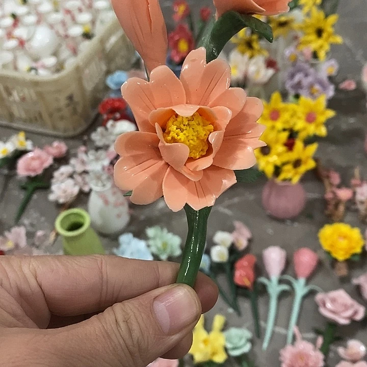 瓷片纯手工陶瓷花摆件瑕