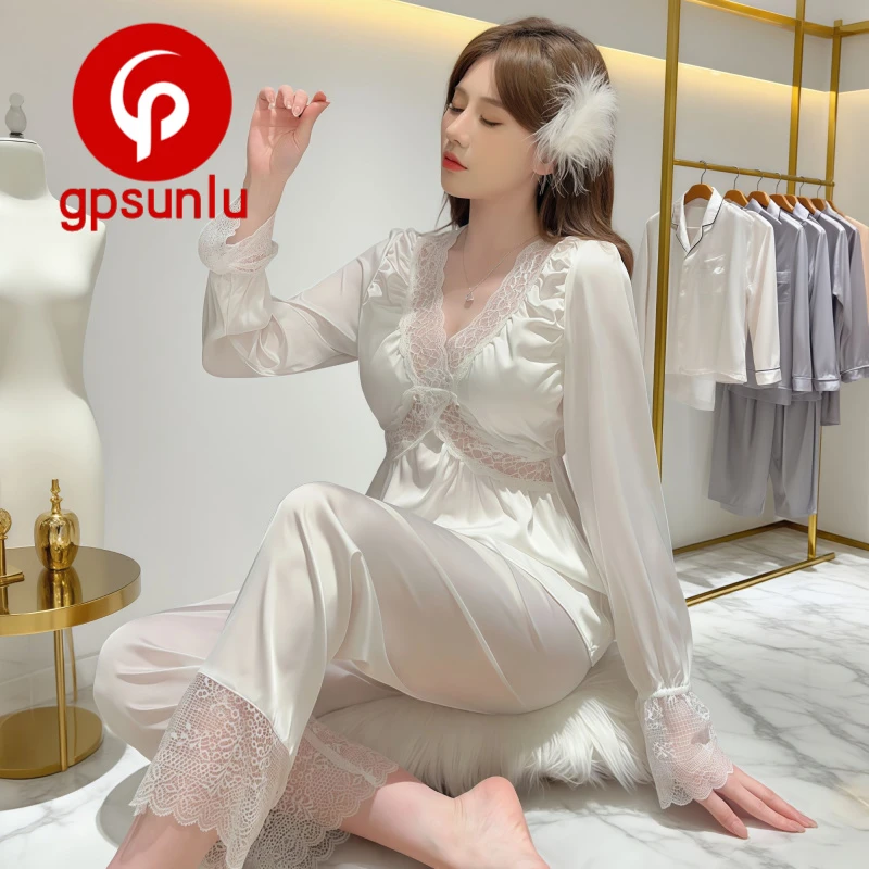 gpsunlu「轻奢纯欲风」冰丝长袖睡衣女性感春秋款高级感家居服套装