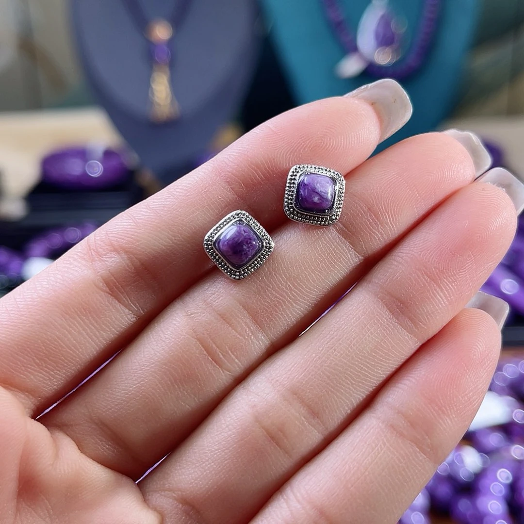 查罗石（紫龙晶）耳钉未镶嵌