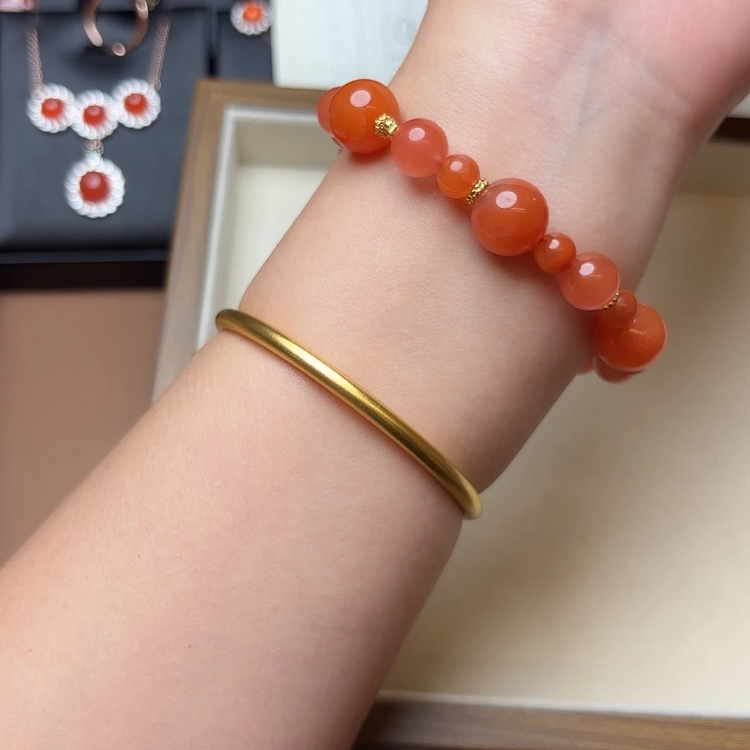 南红玛瑙银S925镶嵌手链