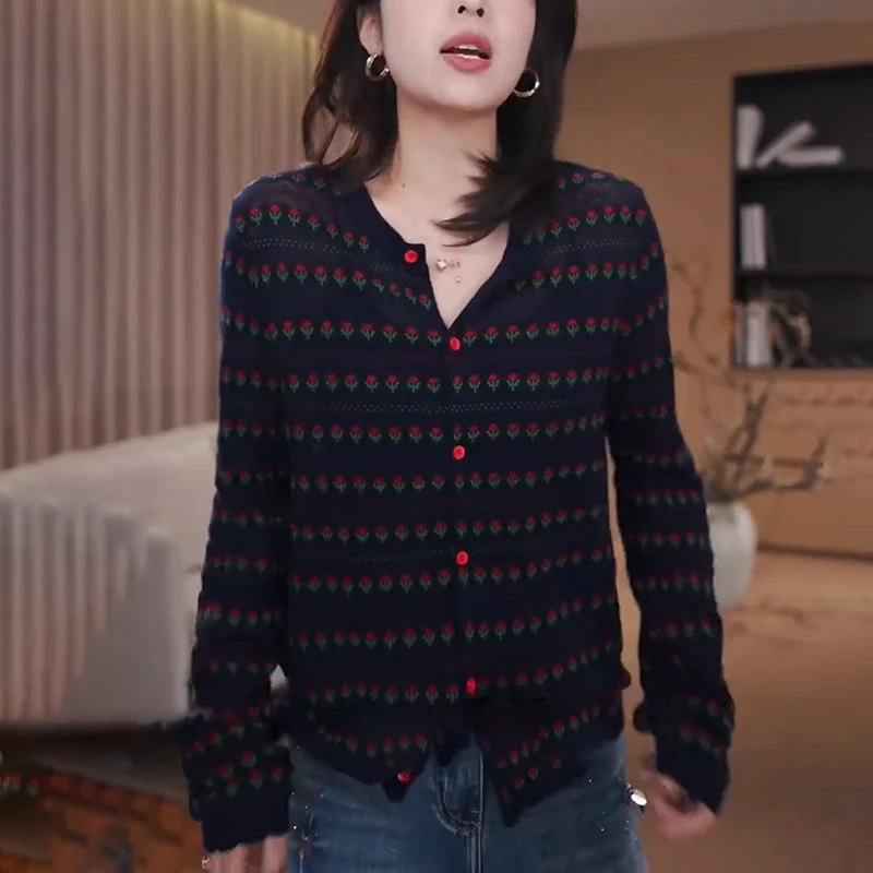 印花高级感针织衫女士2025新款早秋时尚洋气减龄修身显瘦慵懒上衣