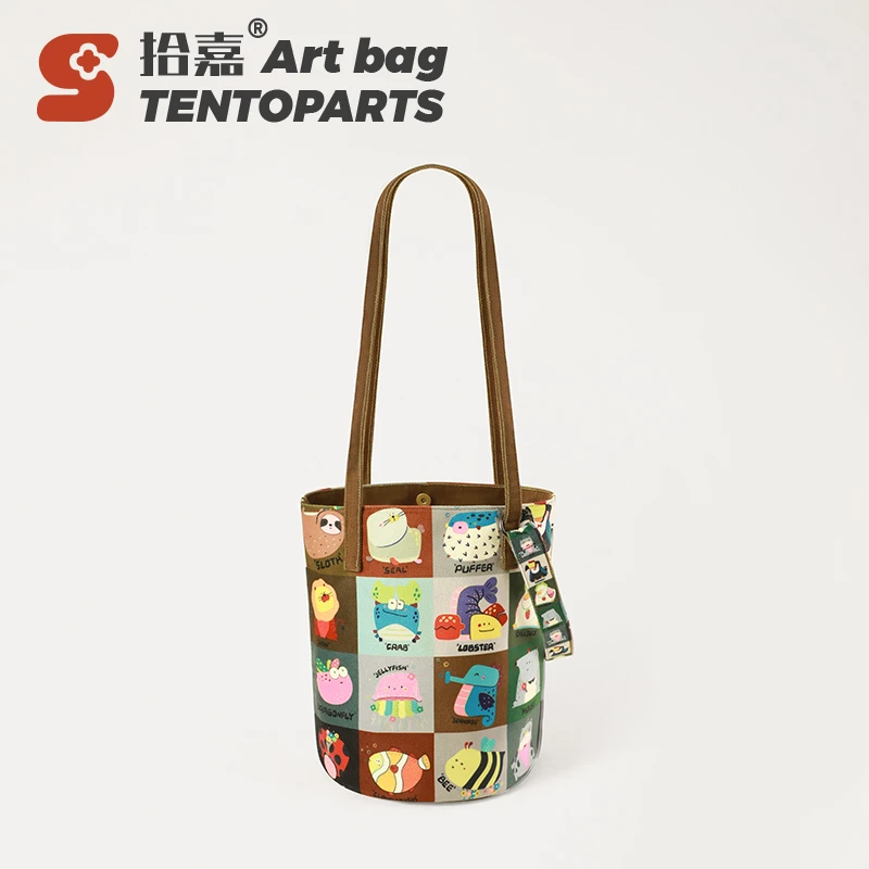 【直播专属】海洋动物水桶包大容量原创小众设计斜挎帆布包包