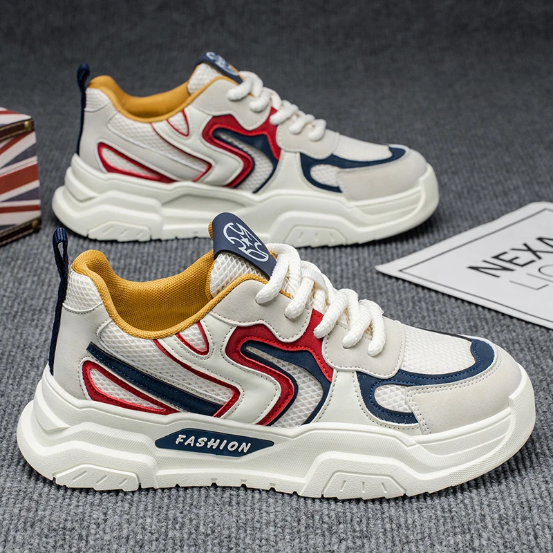 港风男鞋2025夏季新款网面厚底运动鞋跑步初中学生板鞋休闲小白鞋